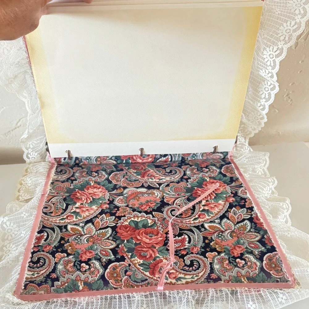Vintage Floral Paisley Lace Padded Photo Album Memory Book 3 Ring Binder 11x11.5